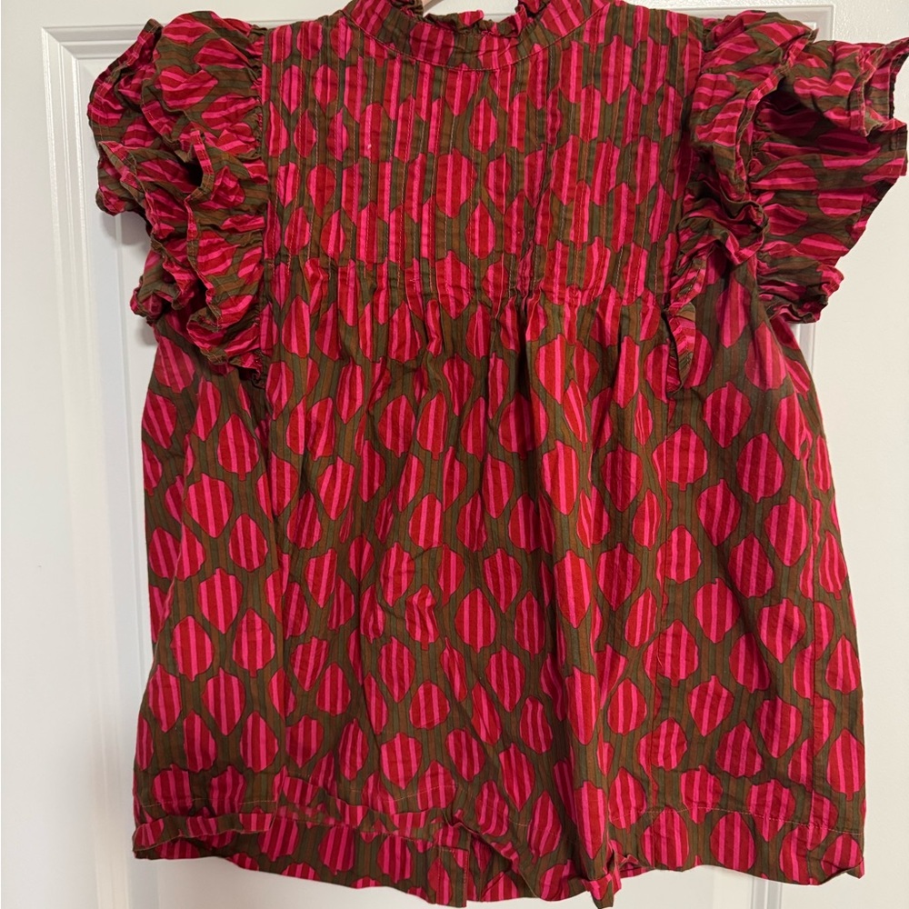 Oliphant Pink and Green Ruffle Top